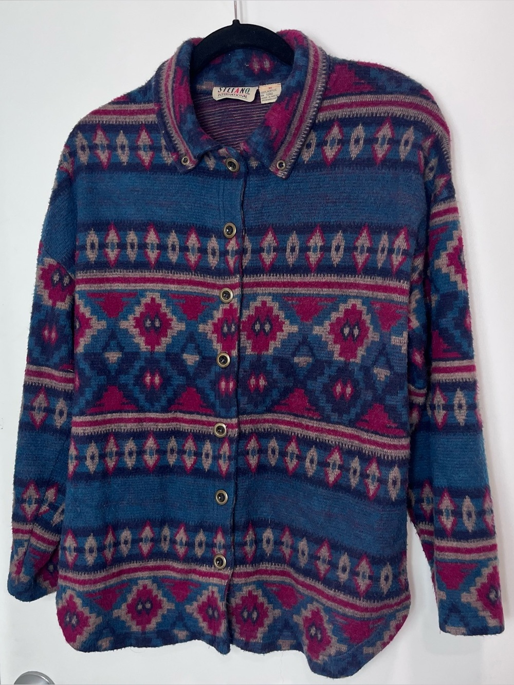 Vintage Stefano International Southwestern Button-Down Fleece Jacket‎ Aztec Med